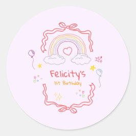 Hand Drawn Rainbow Whimsical Birthday Ronde Sticker