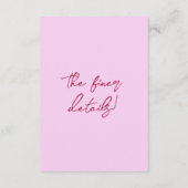 Hand Drawn Raspberry Pink Floral Wedding Details Informatiekaartje (Achterkant)