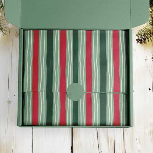 Hand Drawn Red and Green Striped Holiday Tissuepapier