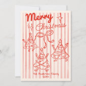 Hand Drawn Red Funny Christmas Trees Bow Non Photo Feestdagenkaart (Voorkant)