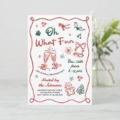 Hand Drawn Red & Green Modern Christmas Party Kaart (Staand voorkant)