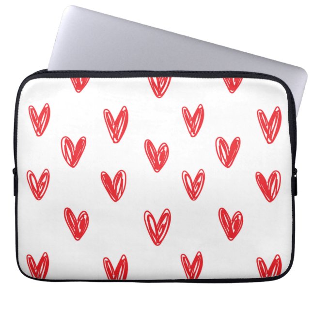 Hand Drawn Red Hearts Pattern – Minimal Valentine Laptop Sleeve (Voorkant)