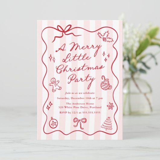 Hand-Drawn Red Merry Little Christmas Party Kaart (Staand voorkant)