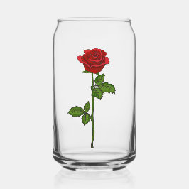 Hand-Drawn Red Rose Can Glass Blikvorm Glas