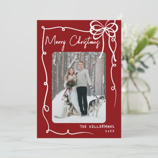 Hand Drawn Red Whimsical Merry Christmas Feestdagenkaart (Staand voorkant)