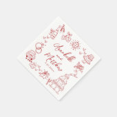 Hand Drawn Red Whimsical Wedding Servet (Hoek)