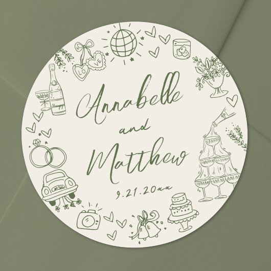 Hand Drawn Retro Wedding Ronde Sticker