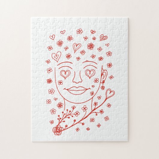 Hand-Drawn Romantic Line Art Face with Hearts and  Legpuzzel (Verticaal)