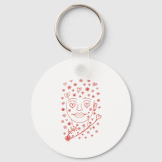 Hand-Drawn Romantic Line Art Face with Hearts and  Sleutelhanger