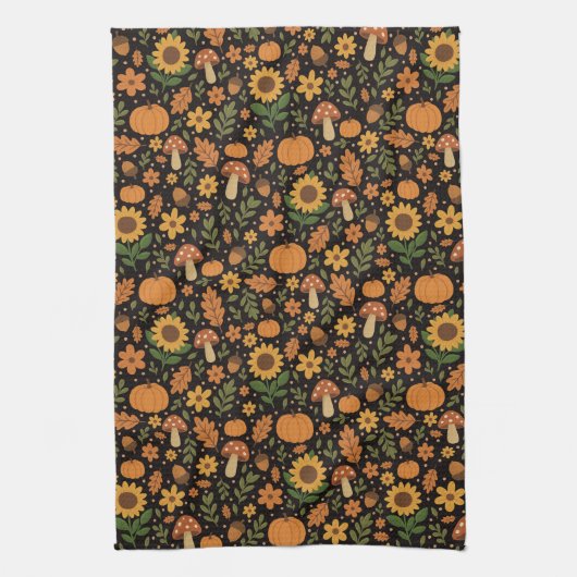 Hand Drawn Rustic Fall Pattern Kitchen Towel Theedoek (Verticaal)