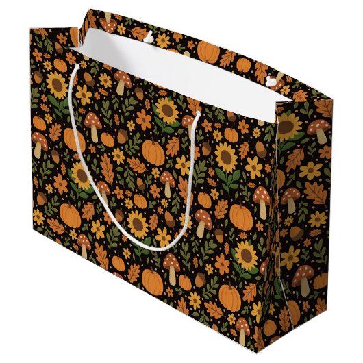 Hand Drawn Rustic Fall Pattern Large Gift Bag Groot Cadeauzakje (Achterkant Gekanteld)