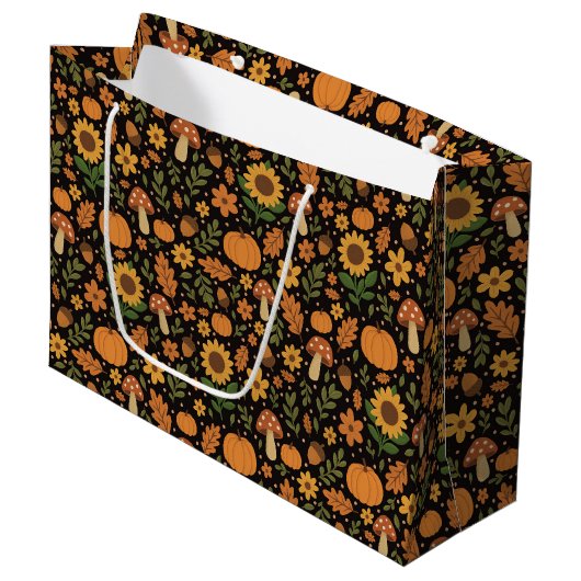Hand Drawn Rustic Fall Pattern Large Gift Bag Groot Cadeauzakje (Voorkant Gekanteld)
