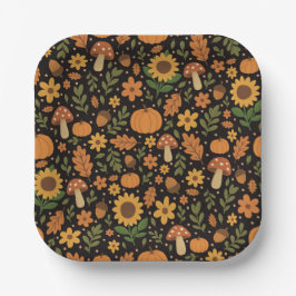 Hand Drawn Rustic Fall Pattern Paper Plates Papieren Bordje