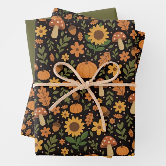 Hand Drawn Rustic Fall Pattern Wrapping Paper Set (In situ)