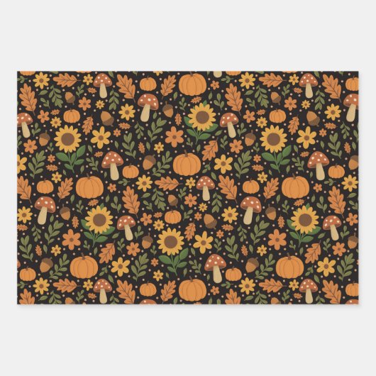 Hand Drawn Rustic Fall Pattern Wrapping Paper Set (Voorkant)