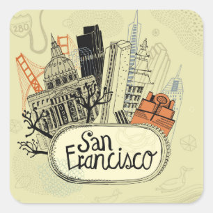 Hand Drawn San Francisco Vierkante Sticker