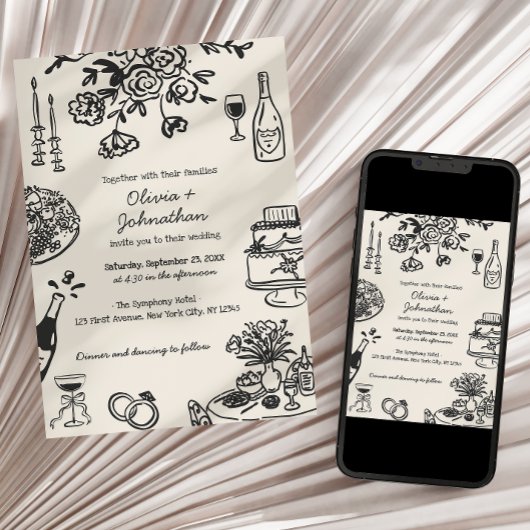 Hand Drawn Scribbles/Doodles Wedding Invitation