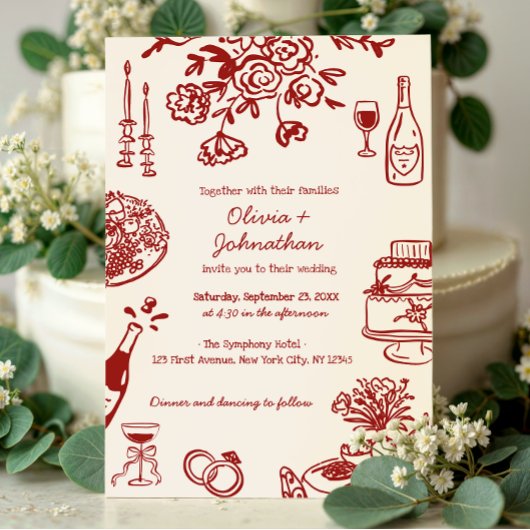 Hand Drawn Scribbles/Doodles Wedding Invitation