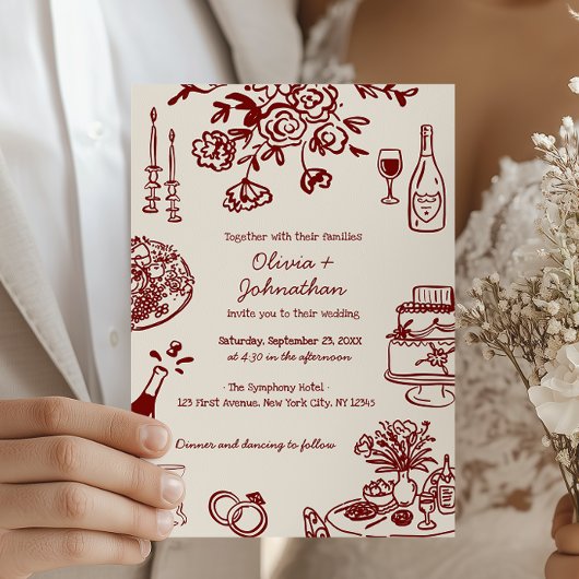 Hand Drawn Scribbles/Doodles Wedding Invitation