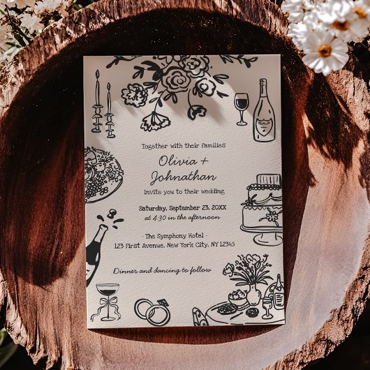 Hand Drawn Scribbles/Doodles Wedding Invitation