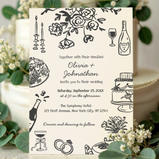 Hand Drawn Scribbles/Doodles Wedding Invitation