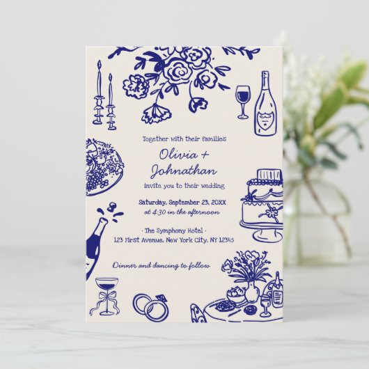 Hand Drawn Scribbles/Doodles Wedding Invitation (Debout devant)