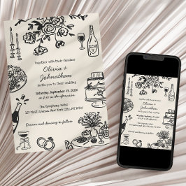 Hand Drawn Scribbles/Doodles Wedding Invitation Kaart
