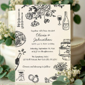 Hand Drawn Scribbles/Doodles Wedding Invitation Kaart