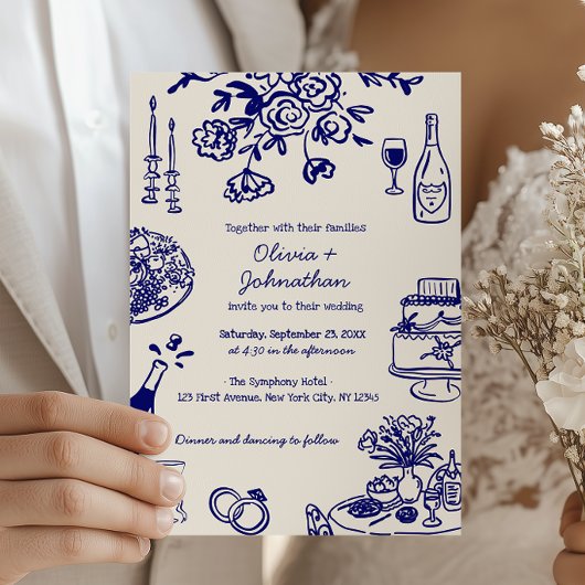 Hand Drawn Scribbles/Doodles Wedding Invitation Kaart