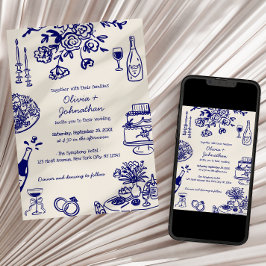 Hand Drawn Scribbles/Doodles Wedding Invitation Kaart