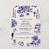 Hand Drawn Scribbles/Doodles Wedding Invitation Kaart (Voorkant / Achterkant)