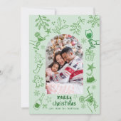 Hand Drawn Scribbly Glitter Green Merry Christmas  Kaart (Voorkant)