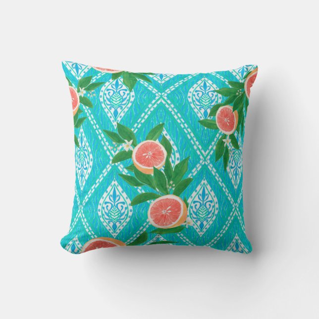Hand drawn seamless pattern with grapefruit leaves kussen (Voorkant)