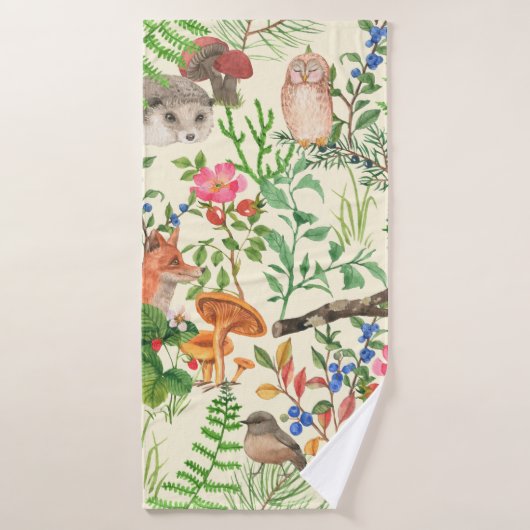 Hand drawn seamless pattern with watercolor forest (Serviette de bain)