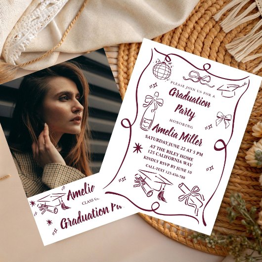 Hand Drawn Senior Graduation Invitation Template,
