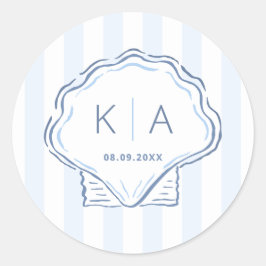 Hand-Drawn Shell Coastal Wedding Monogram Ronde Sticker