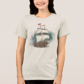 Hand Drawn Ship Tri-Blend Shirt (Voorkant)