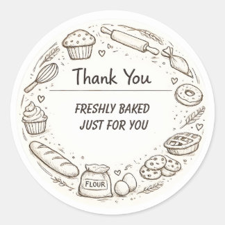 Hand-Drawn Sketch bakery Thank You Ronde Sticker