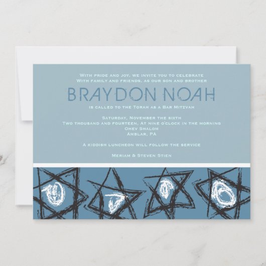 HAND-DRAWN STARS Bar Bat Mitzvah Uitnodiging (Voorkant)