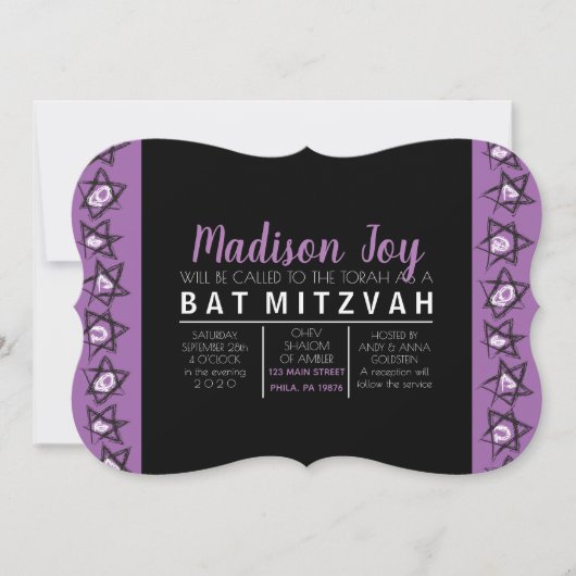 HAND-DRAWN STARS Bar Bat Mitzvah Uitnodiging (Voorkant)