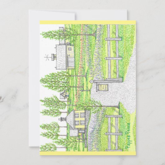 Hand Drawn Sunny Hill Boerderij Flat Kaart (Voorkant)