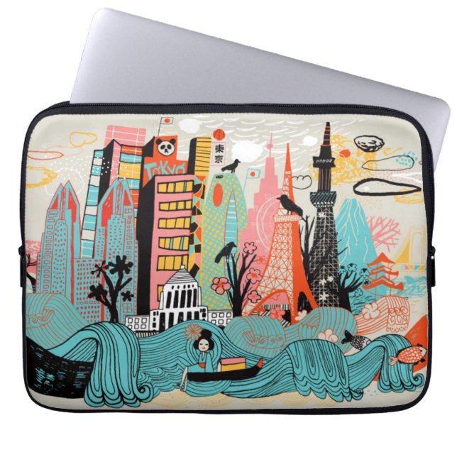 Hand Drawn Tokyo Japan Laptop Sleeve (Voorkant)