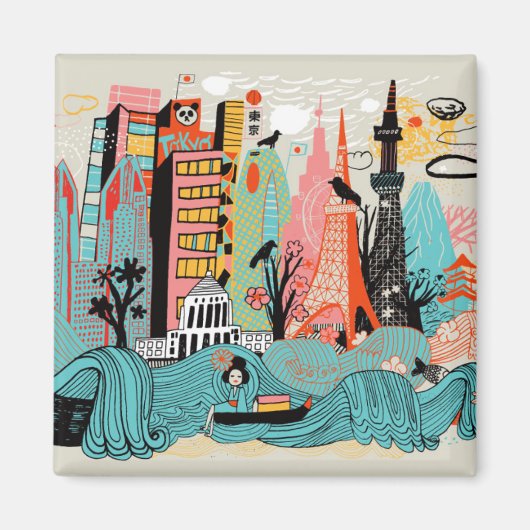 Hand Drawn Tokyo Japan Magneet (Voorkant)
