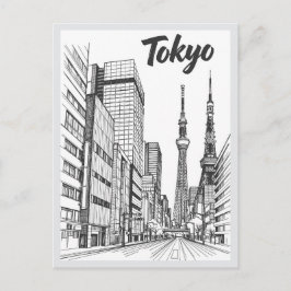 Hand drawn Tokyo Street Scene Landmark Briefkaart