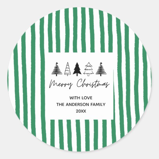 Hand drawn tree Merry Christmas Ronde Sticker (Voorkant)