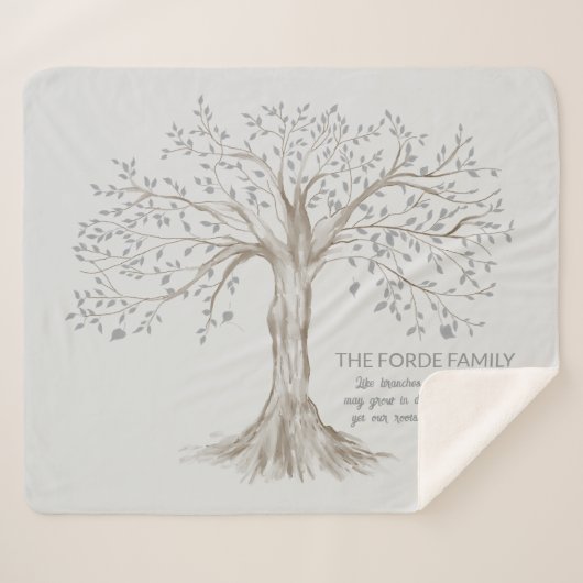 Hand Drawn Tree Personalized Quote Light Gray Sherpa Deken (Voorkant (horizontaal))