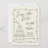 Hand Drawn Vintage Wedding Save The Date (Devant)