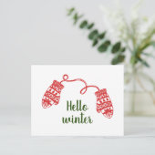 Hand Drawn Warm Winter Mittens Kerstfeestdag Briefkaart (Staand voorkant)
