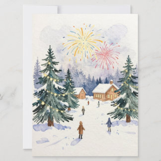 Hand-Drawn Watercolor Winter Village Celebration  Feestdagenkaart