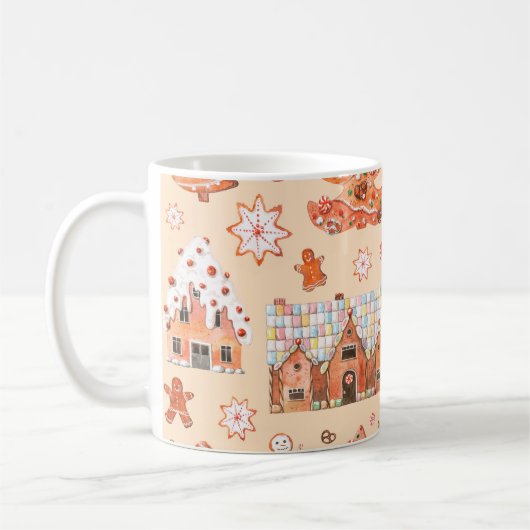 Hand drawn watercolour seamless pattern of gingerb koffiemok (Links)